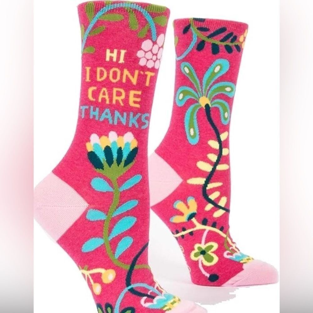 NWT BlueQ Women’s Crew Novelty Socks - “I Don’t Care” - Fits Shoe Size 5-10